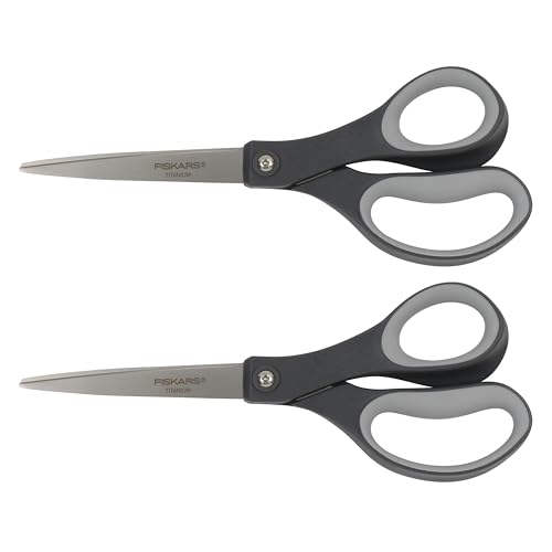 Fiskars 8 Everyday Titanium Comfort Grip Scissors (2-Pack) Home & Office Scissors for Cutting Paper Cardboard Photos and More Gray