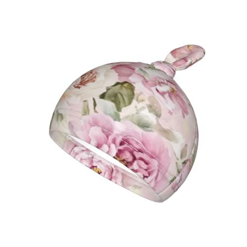 Image of Vintage Yellow and Pink Peony Flowers Swaddle Blanket with Beanie Hat Set Newborn Swaddle Wrap Soft Baby Receiving Blankets Baby Swaddle Blanket for Baby Boys and Girls