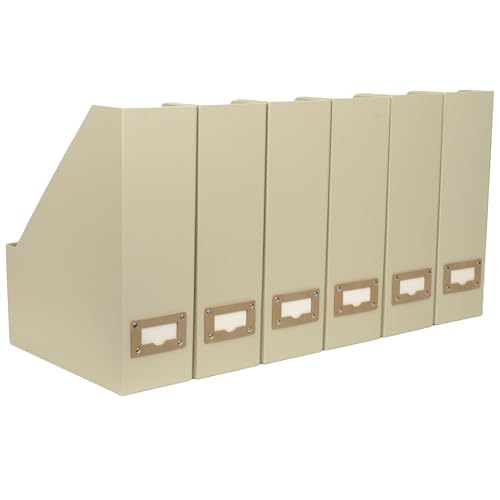 BLU MONACO | Cardboard Magazine File Holder Set of 6 | Vertical Magazine File Holder with Label Slots | Beige Linen Foldable File Organizers for Desk Shelf Office