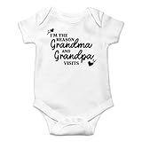 AW Fashions I’m the Reason Grandma and Grandpa Visits Baby Bodysuit Funny Cute Adorable Newborn Clothing (12 Months, White)