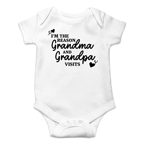 AW Fashions I’m the Reason Grandma and Grandpa Visits Baby Bodysuit Funny Cute Adorable Newborn Clothing (12 Months, White)