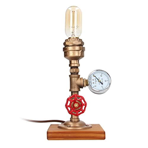 Lampe de table industrielle, lampe de bureau industrielle en fer, lampe de table rétro en métal avec base en forme de tuyau d'eau, lampe de table vintage steampunk pour la chambre