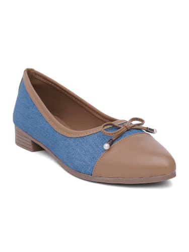 Image of TRYME Women's Denim Bow Belly Ballerina Flats | Lightweight Slip-On Casual Shoes | Soft Sole Comfortable Footwear