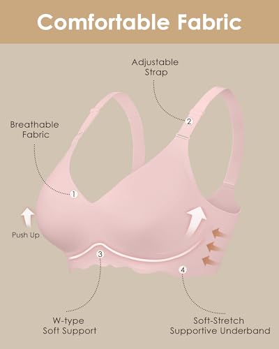 Image of HORISUN Wireless T Shirt Bra Seamless Push Up Bralette Full Coverage V Neck Comfortable Bras for Women