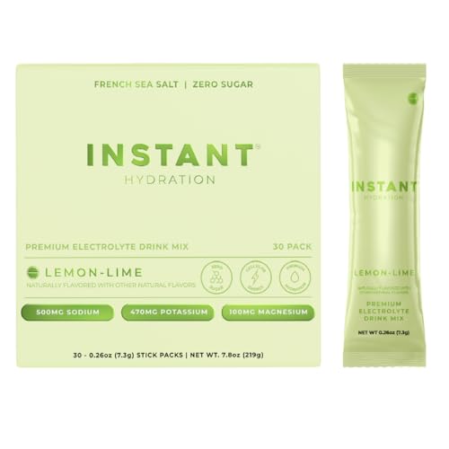 Instant Hydration Electrolytes Powder Packets - Lemon Lime Drink Mix - Zero Sugar - Keto Vegan Gluten-Free Non-GMO - Boost Recovery Brain Health Muscle & Tissue Support- 30 Sticks