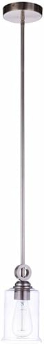 Craftmade 56491-BNK Romero - Lámpara colgante cilíndrica de cristal transparente, 1 luz de 60 vatios, 9 pulgadas de alto x 5 pulgadas de ancho,