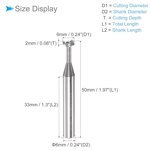 Image of T Slot End Mill, 3 Flutes 0.24 inch Dia 0.08 inch Cutting Depth, Solid Carbide CNC Straight Milling Cutter - (Applications: for Steel and Copper Milling)