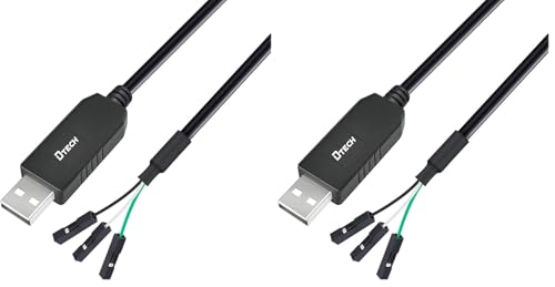 DTECH 3ft USB to TTL Serial Cable 3.3V 3 Pin TX RX Signal UART Adapter Debug Cord Compatible with Windows 11 10 8 7 Linux MAC OS Genuine FT232RL Chip 3Pin 3v3 2.54mm Dupont Female Header (Pack of 2)