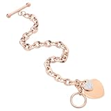 NOLITOY Pulsera de con Cierre de Palanca y Colgante de Corazón Rosa Dorado para Mujer Pulsera Resistente Hipoalergénica con Diseño Elegante y Versátil para Ocasión