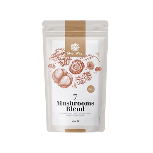 MycoWay Miscela di estratti di sette funghi in polvere - 250 g - 62 dosi - Potenti estratti naturali - Aumento di energia - Supporto completo per l'organismo