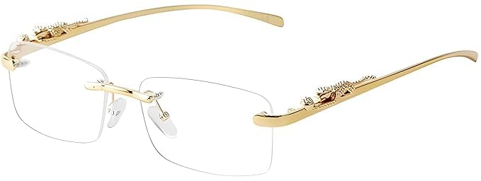 Image of Honey Singh Rimless uinsex Sunglasses Retro Luxury Metal Frameless Rectangle Leopard Arms Colored Lens