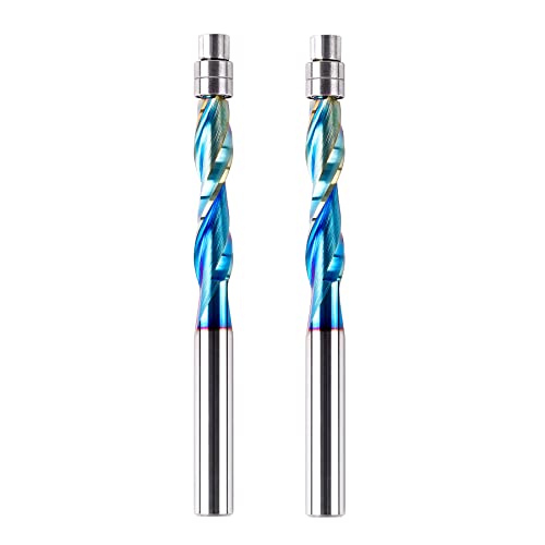 Bititz 2Pcs Up Cut Bottom Bearing Flush Trim Router Bit 1/4" Shank 1/4" Cutter Dia Extra Length 3" Solid Carbide Cnc Router Bit For Woodworking Carving #TOP5