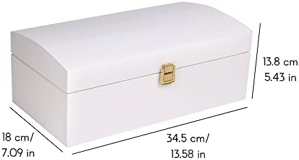 Creative Deco Large Wooden Storage Box White with Lid | 34,5 x 18 x 13,8 cm | Wood Keepsake Treasure Chest Trunk | Perfect Memory Box for Toys, Tools, Decoupage, Art & Craft or as a Gift Box