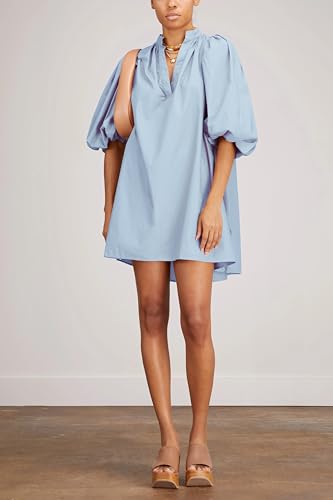 Women Babydoll Mini Dress Summer Casual Cotton V Neck Puff Lantern Sleeve Loose A Line Cute Dress3