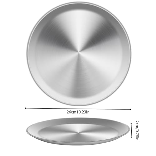 Set di 4 stampi per pizza in acciaio inox, 26 cm, extra spessi, piastre e stoviglie da campeggio, lavabili in lavastoviglie, antiruggine, versatili per pizza, insalata, torte (argento) - immagine 3