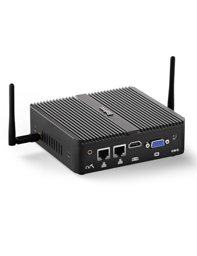Image of Baieyu Fanless Industrial PC Celeron J4125, Fanless Mini PC Win 10 Pro or Linux Ubuntu Dual Band WiFi, HD+VGA, RJ45 LAN, 2xRS232 COM, 2xUSB 3.0, 16GB RAM DDR4 256GB SSD Mini PC VESA Mount