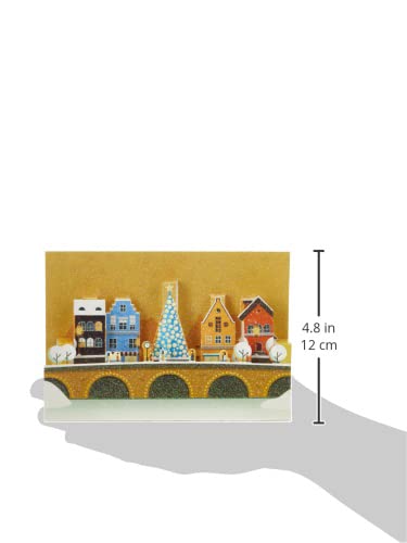 3D Pop Up Embossed Happy Year Best Wishes Card with Envelope Christmas Village Under Snow Landscape Winter 61-4073-B BA - Image 3