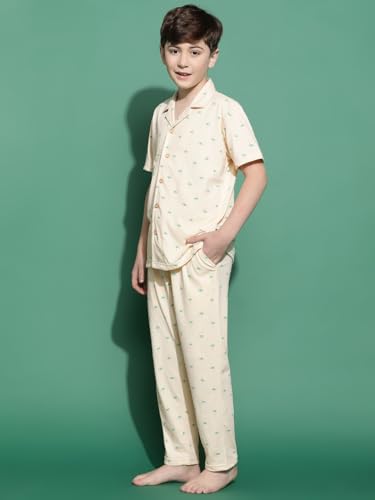 Image of Li'l Tomatoes Boys 100% Cotton Night Suit | Summer Printed Shirt & Pyjama Set | Soft & Breathable Sleepwear | 9-16 Years