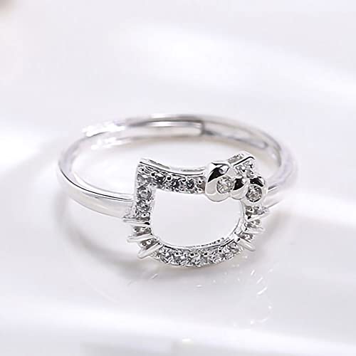 Xerial Kawaii Silver Plated Kitty Ring,Adjustable Open-ended Kitten Ring, Cute Cat rings,Jewelry Gift for Girlfriend Girls Women2