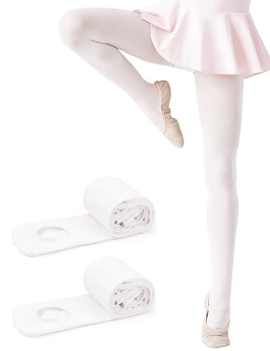 Kiiwah 2 Paar Ballettstrumpfhose für Mädchen Weiß, Ballett Strumpfhose für Mädchen mit Samtstoff, Hohe Elastizität, Kratzfest Tanzstrumpfhose Mädchen für Tanzkurs, Leistung, Schule, Alltag, Party