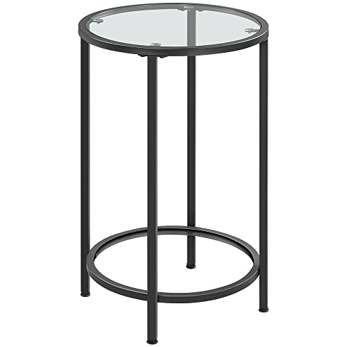 Yaheetech Glass End Table Set Of 2, Round Side Tables Small Accent Round Glass Table Set W/Glass Top & Metal Frame & Easy Assembly For Living Room, Balcony, Bedroom, Porch, Small Space, Black #TOP16