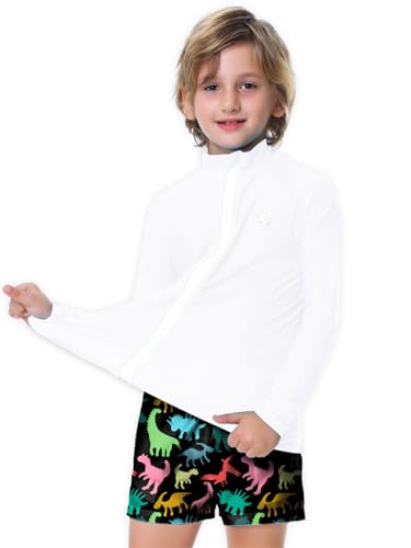 Image of AOBUTE Unisex Kids Zipper Rash Guard Boys UPF 50+ UV Protection Sun Shirt with Thumb Hole 3-12 Years