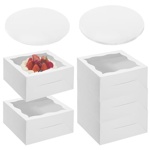 WIYETY Lot de 5 boîtes à gâteau avec plateau à gâteau : boîte de transport à gâteau avec fenêtre de visualisation - Boîte à gâteau blanche - Boîte de transport carrée - Boîtes à gâteau - Boîte à