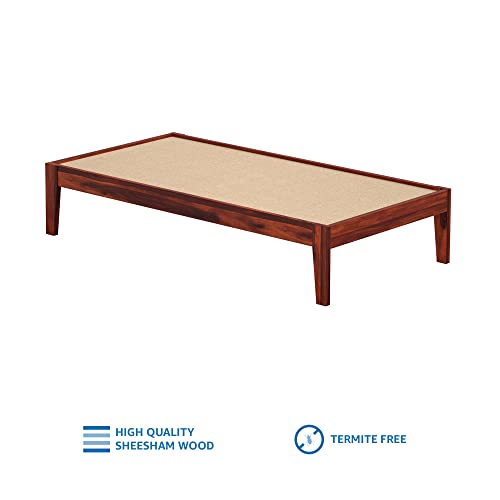 Image of Amazon Brand - Solimo Sheesham Wood Fieri Single Size Bed Without Storage Solid Wood Cot Palang Wooden Bed for Bedroom Home Living Room (Honey Finish)