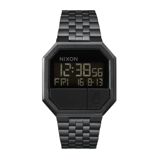 NIXON Re-Run A158 - All Black - 30m Water Resistant Men's Digital Fashion Watch (38.5mm Watch Face, 18mm-13mm Stainless Steel Band)