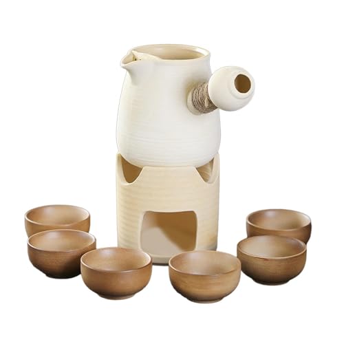 SiaBiced Clay Teapot with Cups and Rope Handle for Tea at Home Or Restaurants, S White