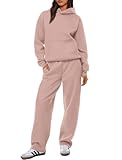 XIEERDUO Womens Loungewear Set Womens Sweatsuits 2 Piece Set 2024 Oversized Hoodie Sweatshirts Wide Leg Sweatpants Airport Travel Outfit Grey Pink M