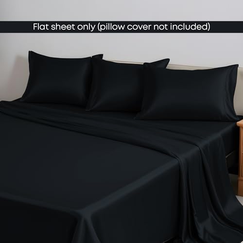 LINENWALAS Queen Flat Sheet - Rayon Derived From Bamboo Silk Bed Sheet, Premium Breathable Cooling Top Sheet, Soft Halloween Bedsheet (Queen, Jet Black) - Image 4
