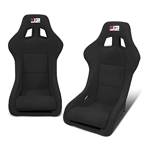 J2 Engineering Pair of Universal Stitching Reclinable Back Rest Racing Bucket Seats 4-Point 5-Point 6-Point Harnesses, 34