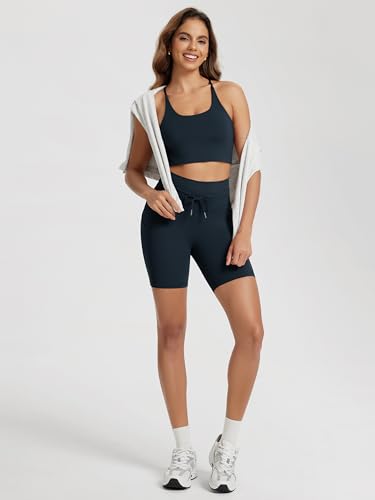 Image of ODODOS Halter Sports Bra for Women Non Padded Strappy Tops Yoga Crop, Deep Navy Bule, Medium