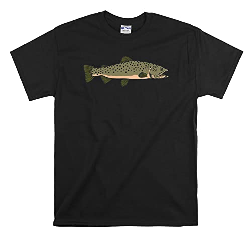 T-shirt Salmo Trutta unisexe noir en taille S avec motif poisson chic