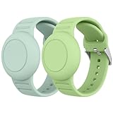 Meliya Waterproof Air Tag Bracelet for Kids, Soft Silicone Airtag Holder Compatible with Apple Air Tag, Adjustable Anti Lost Watch Band for Kids Aged 3 and Above (Cyan+Matcha Green)
