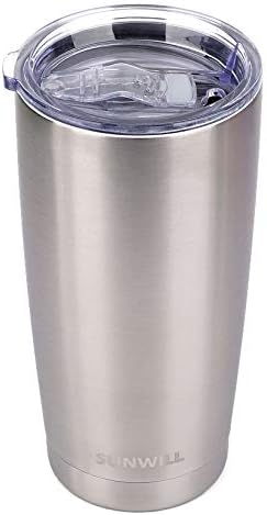 SUNWILL 20oz Tumbler with Lid, Stainless Steel Vacuum Insulated Double Wall Travel Tumbler, Durable Insulated Coffee Mug, Silver, Thermal Cup with Splash Proof Sliding Lid