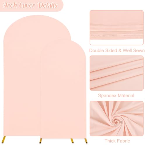 7.2FT, 6FT Wedding Arch Stand and Matching Light Pink Spandex Fitted Arch Backdrop Cover Set, Round Top Chiara Backdrop Stands and Covers for Birthday Party Baby Shower Banquet Decor (Light Pink) by JALANCY - Image 4