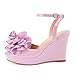 Perisis Women's Platform Wedge Sandals Light Pink Heels Wedges Round Peep Open Toe Slingback High Heel Dress Comfortable Shoes with Flower for Ladies Sexy (Light Pink patent,11)
