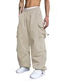 ZAFUL Flat Pocket Parachute Pants for Men Causal Baggy Cargo Pants Unisex Street Y2K Pants Drawstring Trousers Apricot M