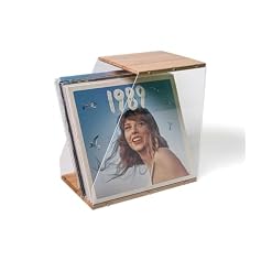 Vinyl Record Storage Rack, 40LPs+ Capacity Wooden Vinyl Albums Display Organizer with Acrylic Board, Quick Assembly Retro Style Record Storage Box for CD, Magazine, File - Les Beatles, Paul McCartney, John Lennon, RIngo Starr, George Harrison