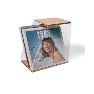 Vinyl Record Storage Rack, 40LPs+ Capacity Wooden Vinyl Albums Display Organizer with Acrylic Board, Quick Assembly Retro Style Record Storage Box for CD, Magazine, File - Les Beatles, Paul McCartney, John Lennon, RIngo Starr, George Harrison