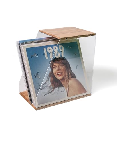 AceLuste Vinyl Record Storage Rack, 40LPs+ Capacity Wooden Vinyl Albums Display Organizer with Acrylic Board, Quick Assembly Retro Style Record Storage Box for CD, Magazine, File