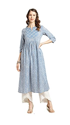 Kurtis para mujer, ropa de fiesta, túnica india, larga Kurti Kurta lista para usar, Azul-3, Large