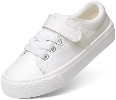 DREAM PAIRS Kids Sneakers School Hook and Loops,All White,10 Toddler