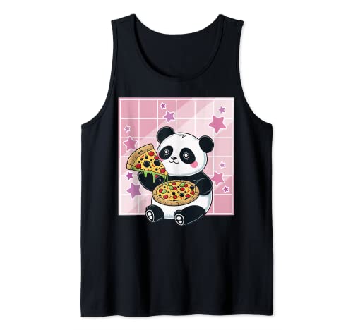 Lindo panda Kawaii comiendo pizza anime manga Otaku Camiseta sin Mangas
