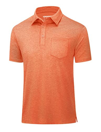 Magcomsen Golf Shirts For Men Moisture Wicking Summer Polo Shirt Tennis Shirts Outdoor Durable Performance Athletic Shirts With Pocket Orange Xl #TOP6