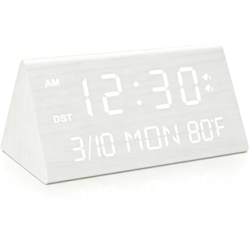 Kogonee Wooden Digital Alarm Clock, 0-100% Dimmer, 2 Alarm Settings,
