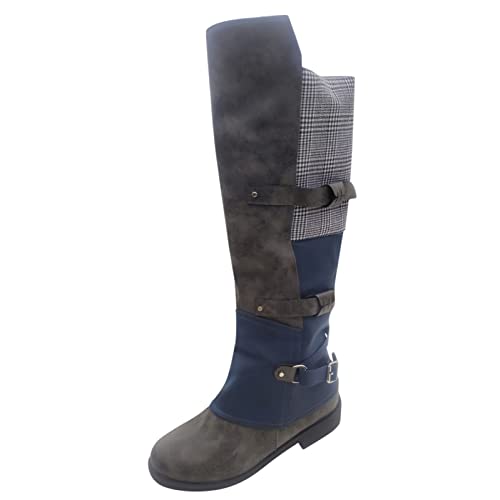 Bottes mi-mollet rétro bout rond avec fermeture éclair latérale pour femme