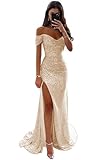 Sparkly Mermaid Champagne Prom Dresses for Women Sequin Sweetheart Open Back Long Formal Dress Evening Party Gown Size 6